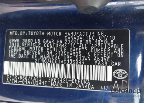 2010 Toyota Matrix из США, поврежденный, VIN 2T1KU4EE1AC335896